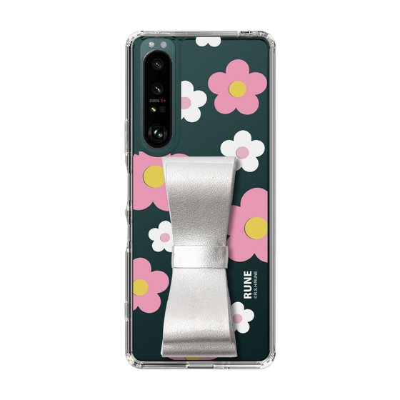 Slim Protection Case - STAND & RING RIBBON Silver［ Rune Naito - RUNE Flower - Pink ］