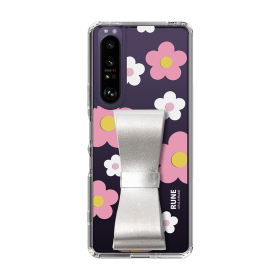 Slim Protection Case - STAND & RING RIBBON Silver［ Rune Naito - RUNE Flower - Pink ］