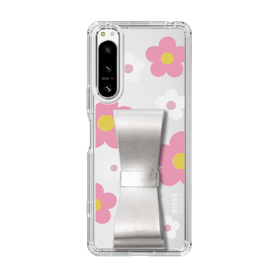 Slim Protection Case - STAND & RING RIBBON Silver［ Rune Naito - RUNE Flower - Pink ］