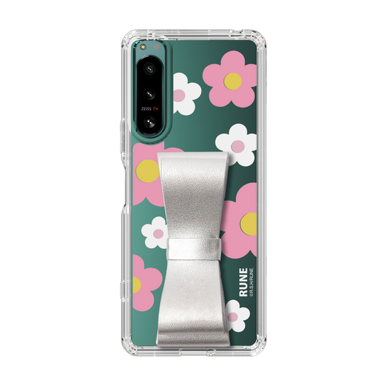 Slim Protection Case - STAND & RING RIBBON Silver［ Rune Naito - RUNE Flower - Pink ］