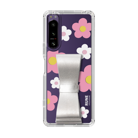 Slim Protection Case - STAND & RING RIBBON Silver［ Rune Naito - RUNE Flower - Pink ］