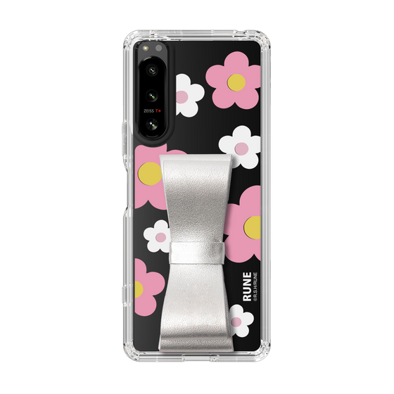 Slim Protection Case - STAND & RING RIBBON Silver［ Rune Naito - RUNE Flower - Pink ］