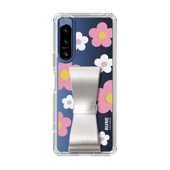 Slim Protection Case - STAND & RING RIBBON Silver［ Rune Naito - RUNE Flower - Pink ］