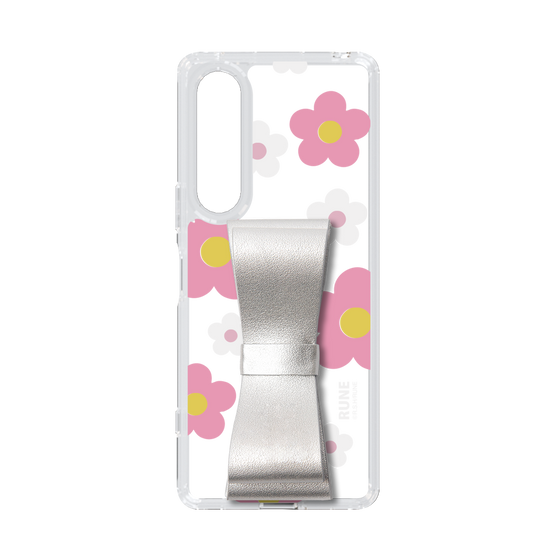 Slim Protection Case - STAND & RING RIBBON Silver［ Rune Naito - RUNE Flower - Pink ］