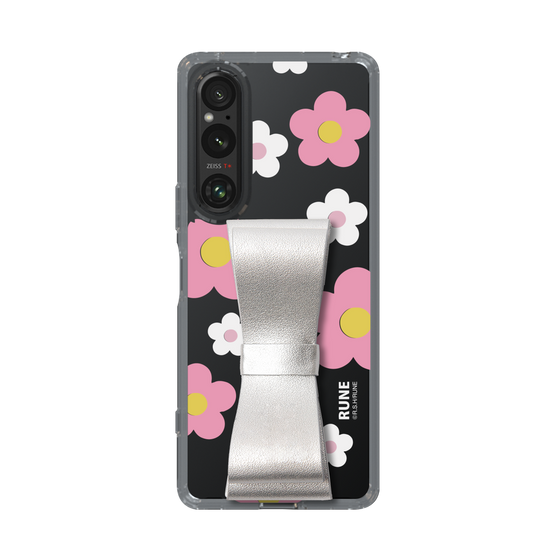 Slim Protection Case - STAND & RING RIBBON Silver［ Rune Naito - RUNE Flower - Pink ］