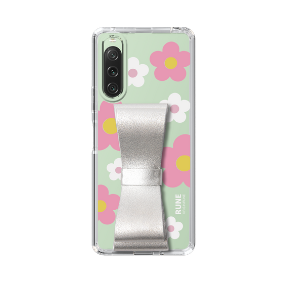 Slim Protection Case - STAND & RING RIBBON Silver［ Rune Naito - RUNE Flower - Pink ］