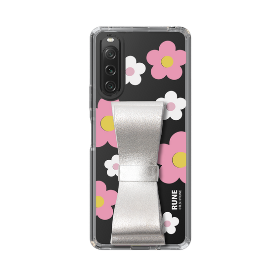 Slim Protection Case - STAND & RING RIBBON Silver［ Rune Naito - RUNE Flower - Pink ］