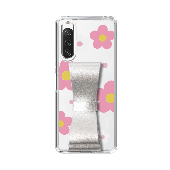 Slim Protection Case - STAND & RING RIBBON Silver［ Rune Naito - RUNE Flower - Pink ］