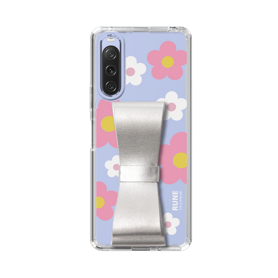 Slim Protection Case - STAND & RING RIBBON Silver［ Rune Naito - RUNE Flower - Pink ］