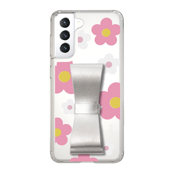 Slim Protection Case - STAND & RING RIBBON Silver［ Rune Naito - RUNE Flower - Pink ］