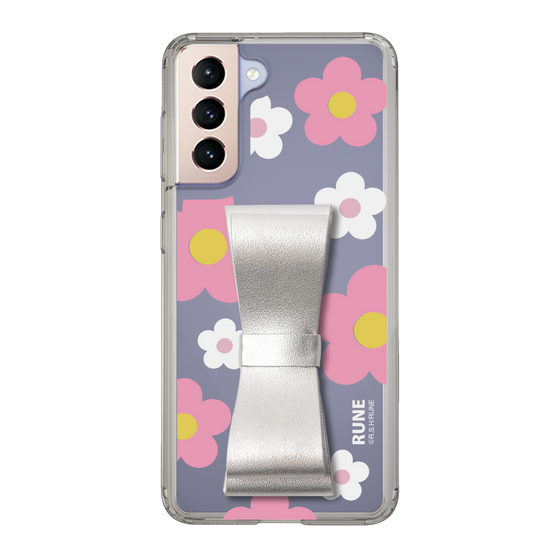 Slim Protection Case - STAND & RING RIBBON Silver［ Rune Naito - RUNE Flower - Pink ］