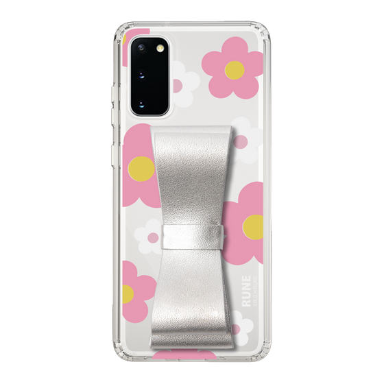 Slim Protection Case - STAND & RING RIBBON Silver［ Rune Naito - RUNE Flower - Pink ］