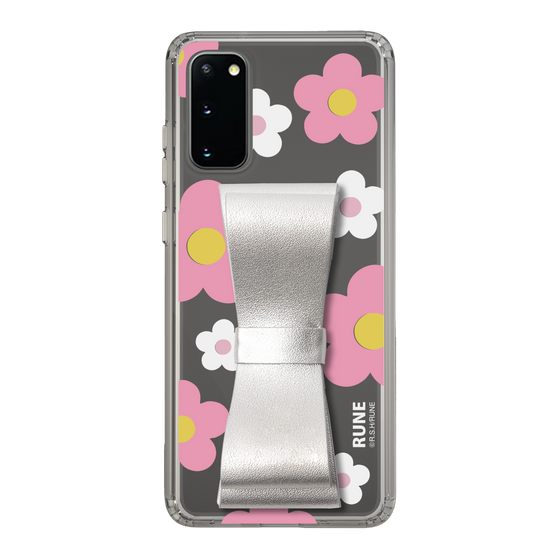 Slim Protection Case - STAND & RING RIBBON Silver［ Rune Naito - RUNE Flower - Pink ］