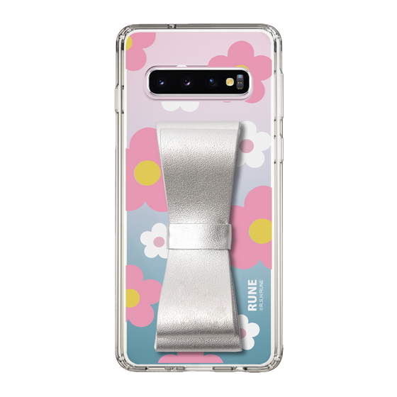 Slim Protection Case - STAND & RING RIBBON Silver［ Rune Naito - RUNE Flower - Pink ］