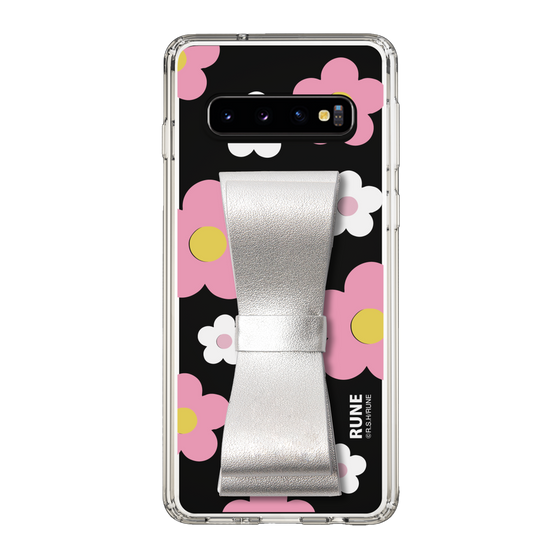 Slim Protection Case - STAND & RING RIBBON Silver［ Rune Naito - RUNE Flower - Pink ］