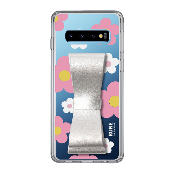 Slim Protection Case - STAND & RING RIBBON Silver［ Rune Naito - RUNE Flower - Pink ］