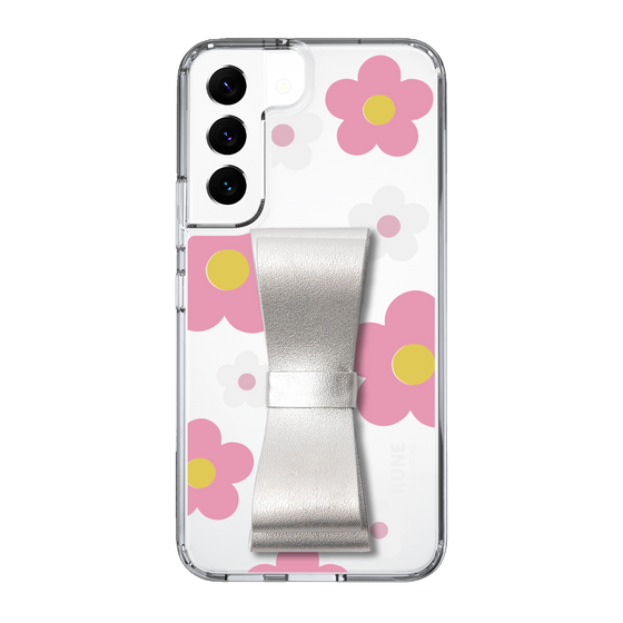 Slim Protection Case - STAND & RING RIBBON Silver［ Rune Naito - RUNE Flower - Pink ］