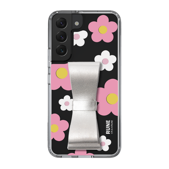 Slim Protection Case - STAND & RING RIBBON Silver［ Rune Naito - RUNE Flower - Pink ］