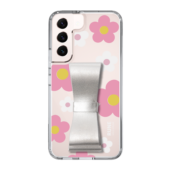 Slim Protection Case - STAND & RING RIBBON Silver［ Rune Naito - RUNE Flower - Pink ］