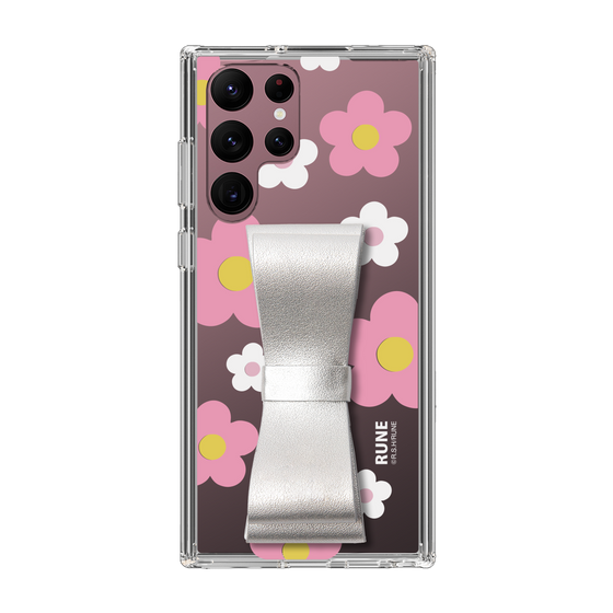 Slim Protection Case - STAND & RING RIBBON Silver［ Rune Naito - RUNE Flower - Pink ］