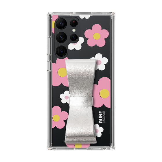 Slim Protection Case - STAND & RING RIBBON Silver［ Rune Naito - RUNE Flower - Pink ］
