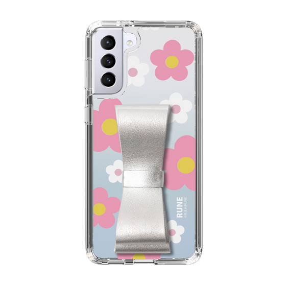 Slim Protection Case - STAND & RING RIBBON Silver［ Rune Naito - RUNE Flower - Pink ］