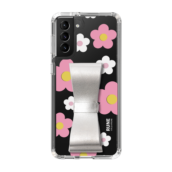 Slim Protection Case - STAND & RING RIBBON Silver［ Rune Naito - RUNE Flower - Pink ］