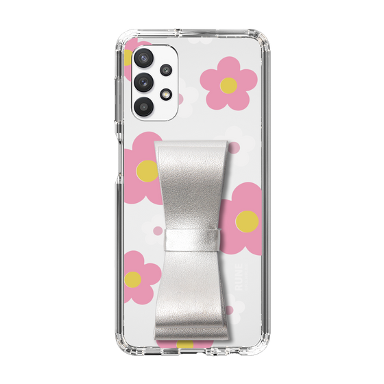 Slim Protection Case - STAND & RING RIBBON Silver［ Rune Naito - RUNE Flower - Pink ］