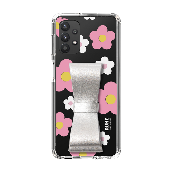 Slim Protection Case - STAND & RING RIBBON Silver［ Rune Naito - RUNE Flower - Pink ］