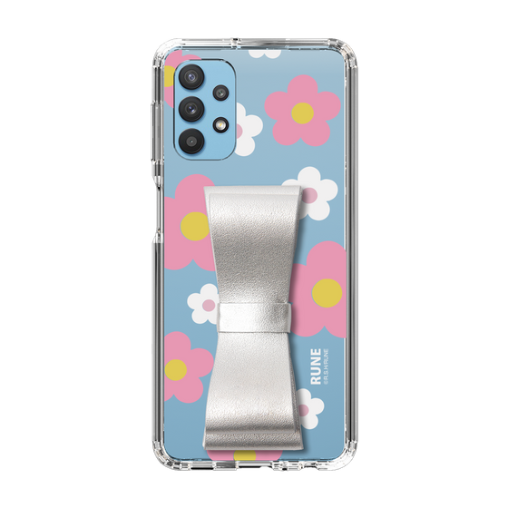 Slim Protection Case - STAND & RING RIBBON Silver［ Rune Naito - RUNE Flower - Pink ］