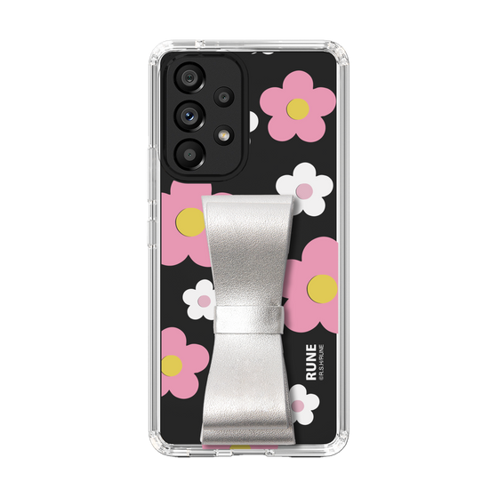 Slim Protection Case - STAND & RING RIBBON Silver［ Rune Naito - RUNE Flower - Pink ］
