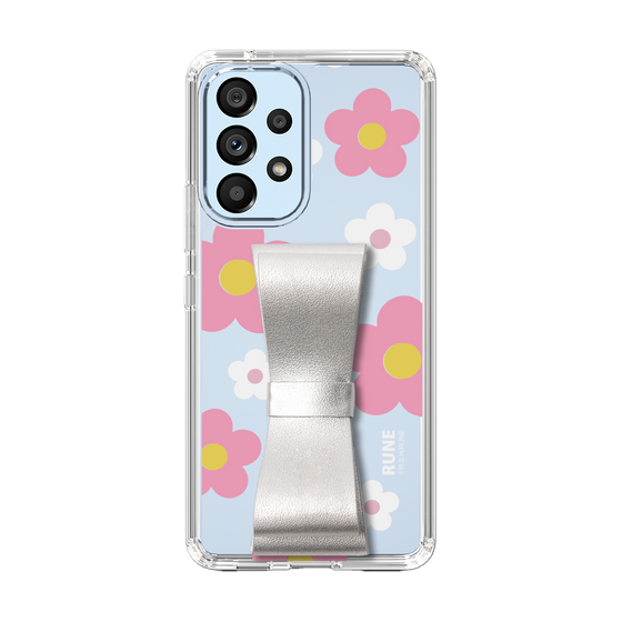 Slim Protection Case - STAND & RING RIBBON Silver［ Rune Naito - RUNE Flower - Pink ］