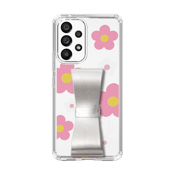 Slim Protection Case - STAND & RING RIBBON Silver［ Rune Naito - RUNE Flower - Pink ］