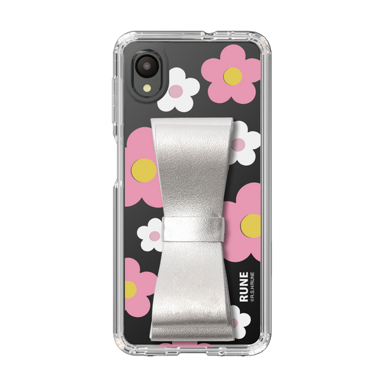 Slim Protection Case - STAND & RING RIBBON Silver［ Rune Naito - RUNE Flower - Pink ］