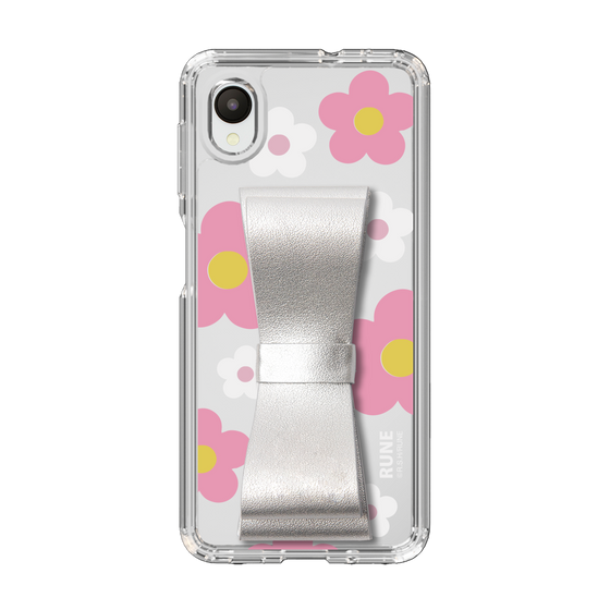 Slim Protection Case - STAND & RING RIBBON Silver［ Rune Naito - RUNE Flower - Pink ］