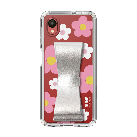 Slim Protection Case - STAND & RING RIBBON Silver［ Rune Naito - RUNE Flower - Pink ］