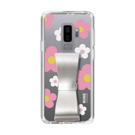 Slim Protection Case - STAND & RING RIBBON Silver［ Rune Naito - RUNE Flower - Pink ］