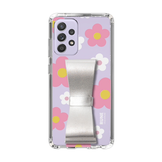 Slim Protection Case - STAND & RING RIBBON Silver［ Rune Naito - RUNE Flower - Pink ］