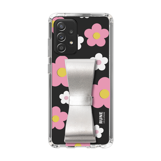 Slim Protection Case - STAND & RING RIBBON Silver［ Rune Naito - RUNE Flower - Pink ］