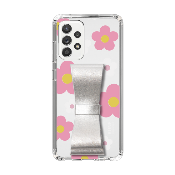 Slim Protection Case - STAND & RING RIBBON Silver［ Rune Naito - RUNE Flower - Pink ］