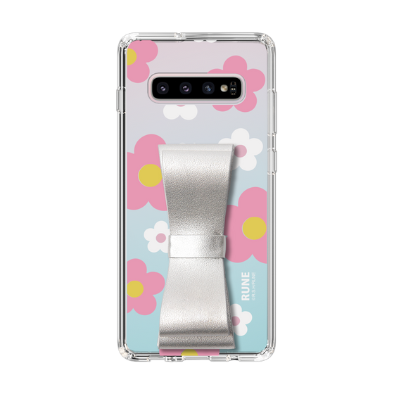 Slim Protection Case - STAND & RING RIBBON Silver［ Rune Naito - RUNE Flower - Pink ］