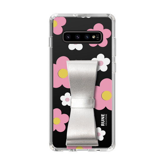 Slim Protection Case - STAND & RING RIBBON Silver［ Rune Naito - RUNE Flower - Pink ］