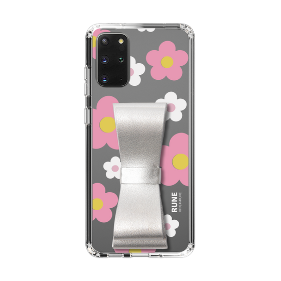 Slim Protection Case - STAND & RING RIBBON Silver［ Rune Naito - RUNE Flower - Pink ］