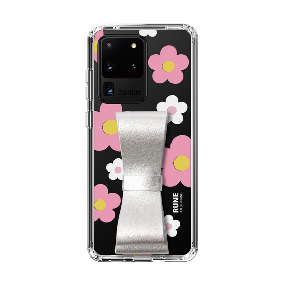Slim Protection Case - STAND & RING RIBBON Silver［ Rune Naito - RUNE Flower - Pink ］