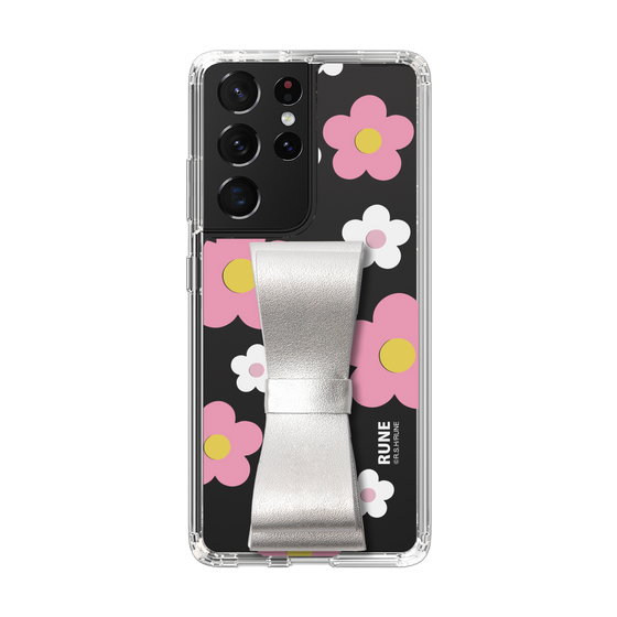 Slim Protection Case - STAND & RING RIBBON Silver［ Rune Naito - RUNE Flower - Pink ］