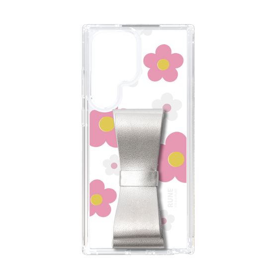 Slim Protection Case - STAND & RING RIBBON Silver［ Rune Naito - RUNE Flower - Pink ］