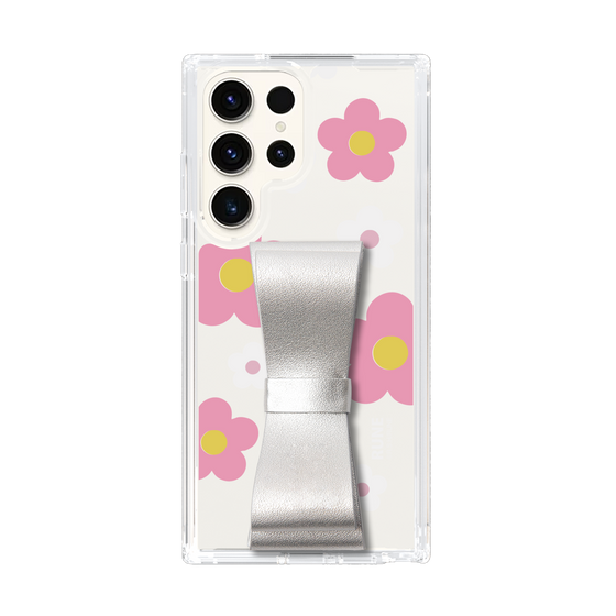 Slim Protection Case - STAND & RING RIBBON Silver［ Rune Naito - RUNE Flower - Pink ］
