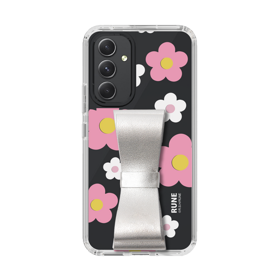 Slim Protection Case - STAND & RING RIBBON Silver［ Rune Naito - RUNE Flower - Pink ］