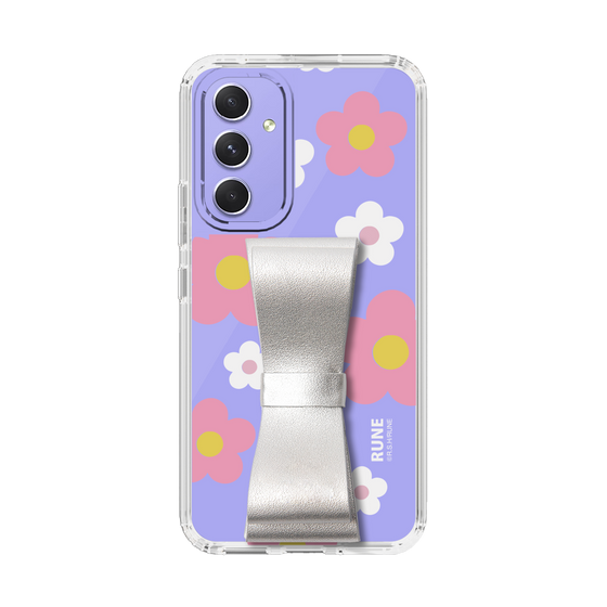 Slim Protection Case - STAND & RING RIBBON Silver［ Rune Naito - RUNE Flower - Pink ］