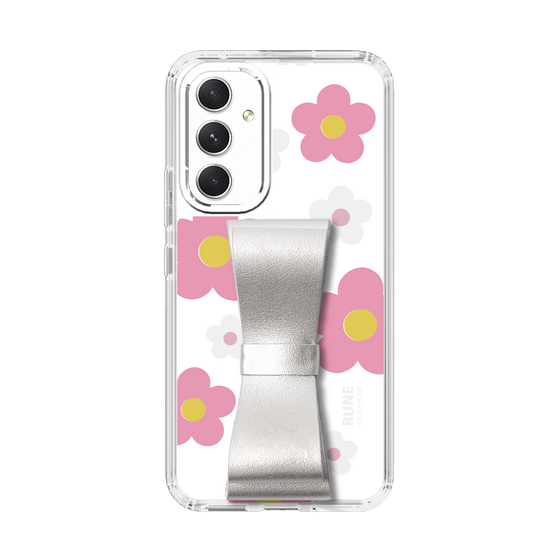 Slim Protection Case - STAND & RING RIBBON Silver［ Rune Naito - RUNE Flower - Pink ］